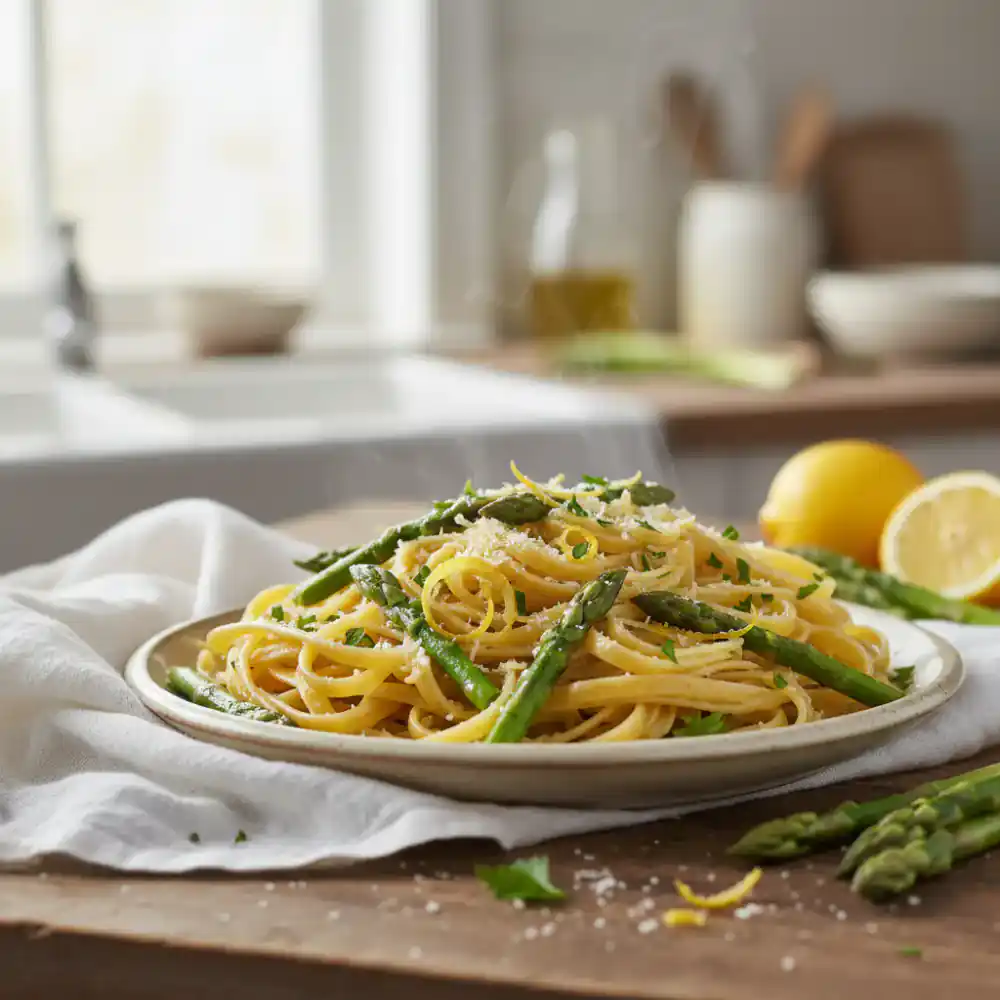 Fresh asparagus and lemon zest pasta