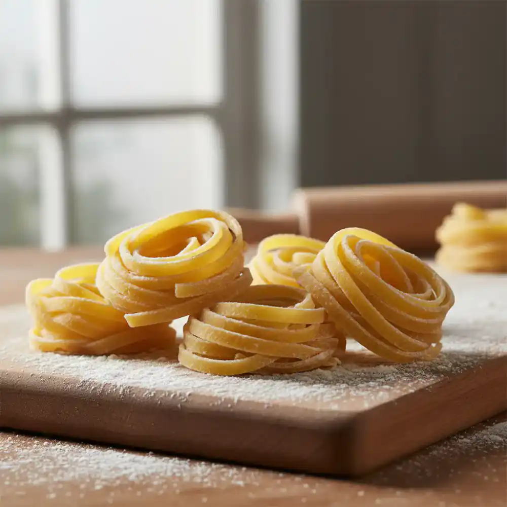 Fresh tagliatelle pasta bundles